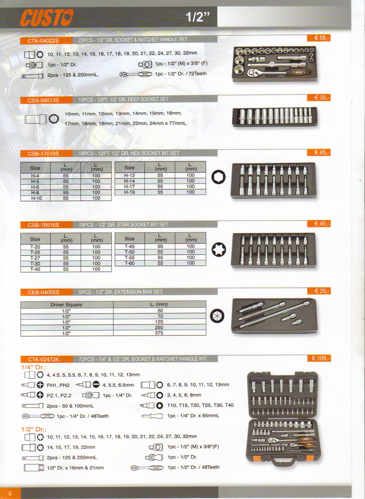 CUSTOR assortiment 1/4\" en 1/2\": Custor 1/4" en 1/2"